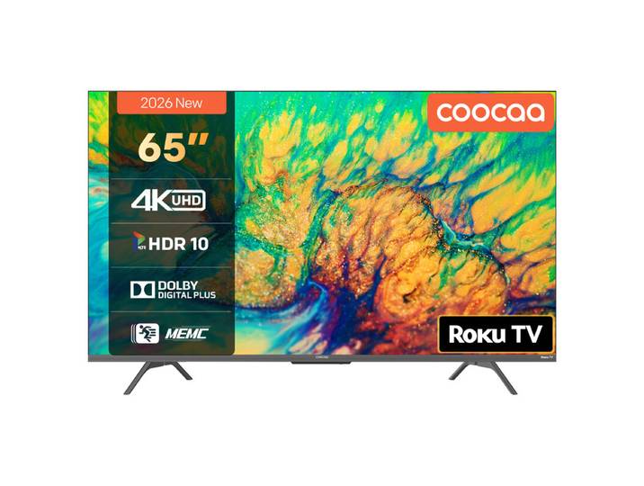 Coocaa Smart TV 65 pouces UHD Roku TV, HDR10, EyeCare Premium (faible lumière bleue), triple tuner, streaming fluide
