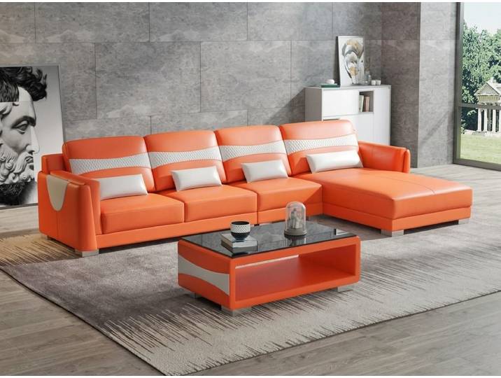 JVmoebel Ecksofa Modernes orangefarbenes L-Form Leder Ecksofa für Wohnzimmer, 2 Teile, Ottomane Links, Ottomane Rechts