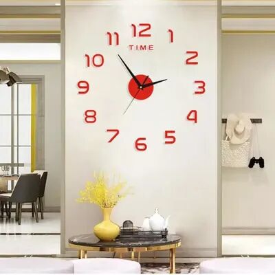 Discount Dollar Deals Bedroom Decoration Clock, Large 3D Wall Clock, Living Room Garden Acrylic Mirror Sticker Art Decor Clocks Digital red
