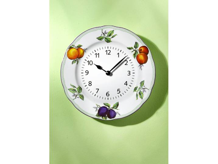 Wanduhr aus Keramik, mit Obstdekor