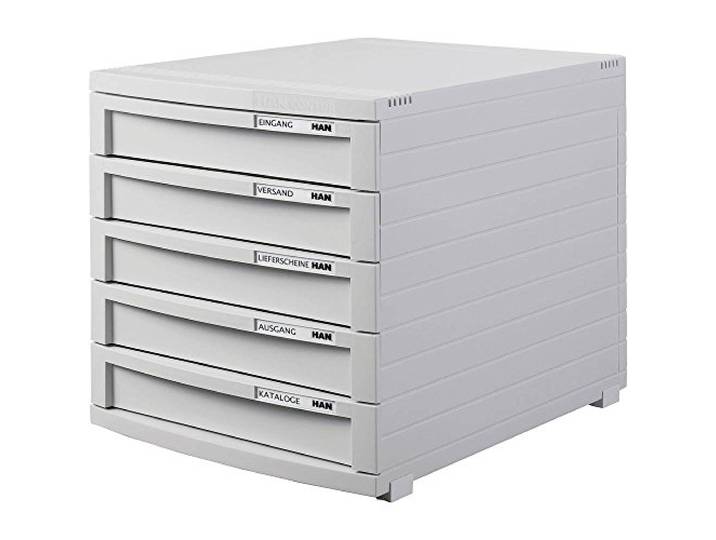 HAN 1x ladebox CONTUR, lichtgrijs, 5 laden, etikettering, rubberen voetjes