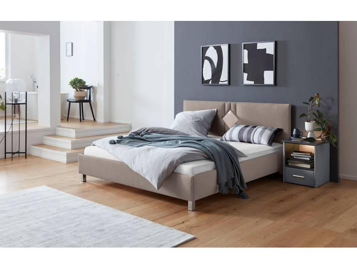 Polsterbett, 100% Polyester, Dunkelbeige, 190×210 cm, 7-Zonen-Kaltschaummatratze, WESTFALIA SCHLAFKOMFORT