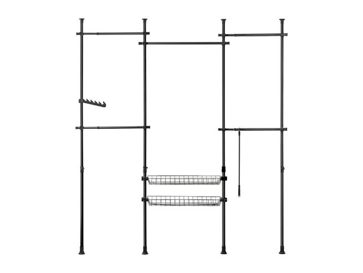 Télescopique garde-robe 5 barres 2 paniers en métal noir