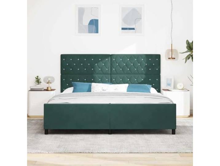 KTHLBRH Doppelbett 200 x 200 cm Samt Grün Massives Kiefernholz, modernes Design, rechteckige Struktur, gepolsterter Boden