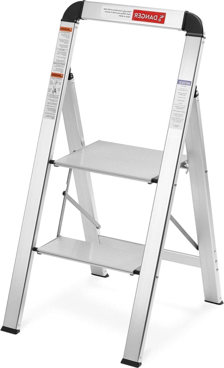 Inklapbare aluminium huishoudtrap met 2 treden en antislip poten