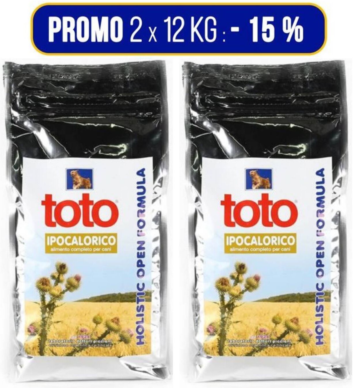 Toto PROMO 2 x 12 Kg Holistic Open Formula Ipocalorico per Cani (€ 64,18 A SACCO)