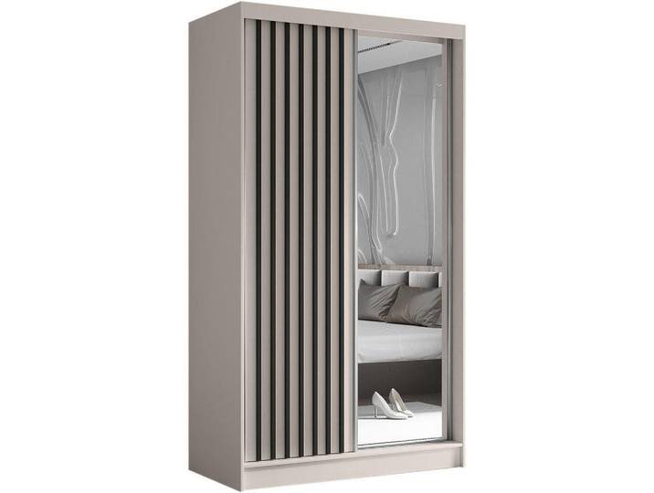 Beautysofa Schwebetürenschrank Helix 120/216/61 kaschmir+schwarz mit Schubladeneinsätze, Kaschmir, 120x216x61 cm, Schlafzimmer, Kleiderschränke, Schwebetürenschränke