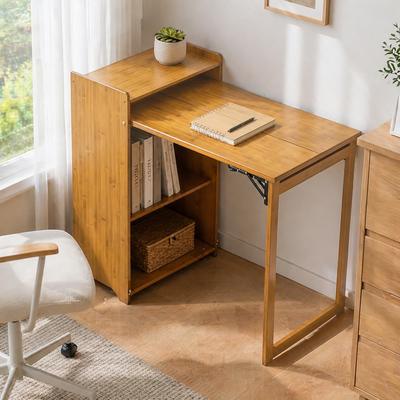 Kodotan sofa Bamboo Folding Desk, Foldable Desk for Small Space, Computer Desk with Hidden Storage, Mid Century Foldable Table