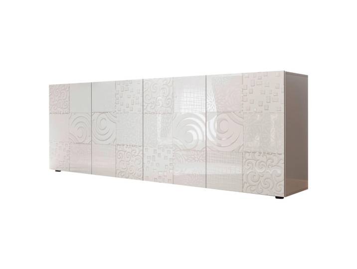 Mid.you Sideboard, Weiß Hochglanz, Kunststoff, 4 Fächer, 241x84x42 cm, Wohnzimmer, Kommoden & Sideboards, Sideboards