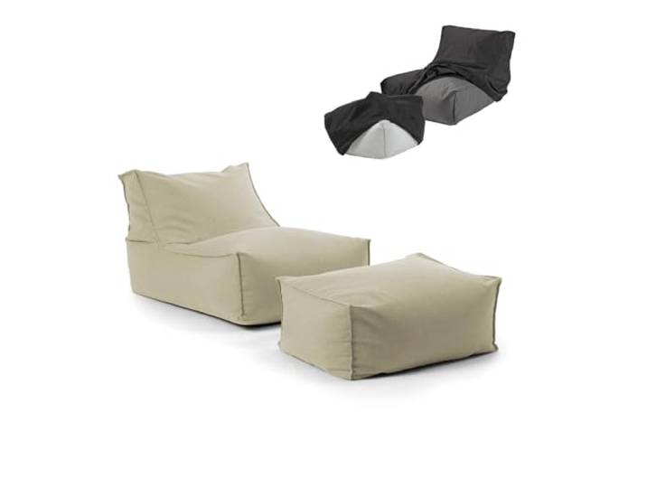 mokebo Outdoor Sitzsack und Pouf für Kinder & Erwachsene 'Der Sundowner', Bean Bag mit Füllung oder Bodenkissen für Indoor & Outdoor, auch als Liegekissen, Relaxliege mit Hocker in Sand