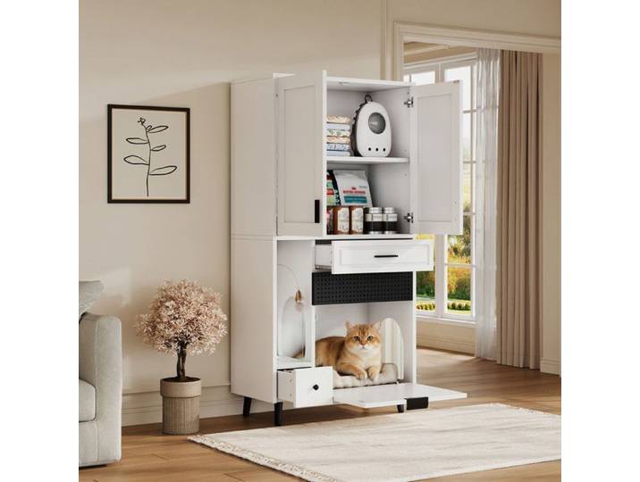 Buffet cuisine de rangement multifonctionnel pour chat étagères mobiles tiroirs et espace pour lit de chat Buffet haut