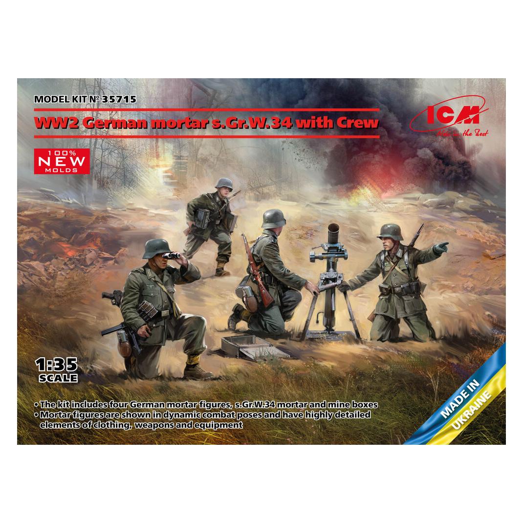 ICM WW2 German mortar GrW 34 w.Crew (mortar a.4 figures)(100% new molds) (35715)