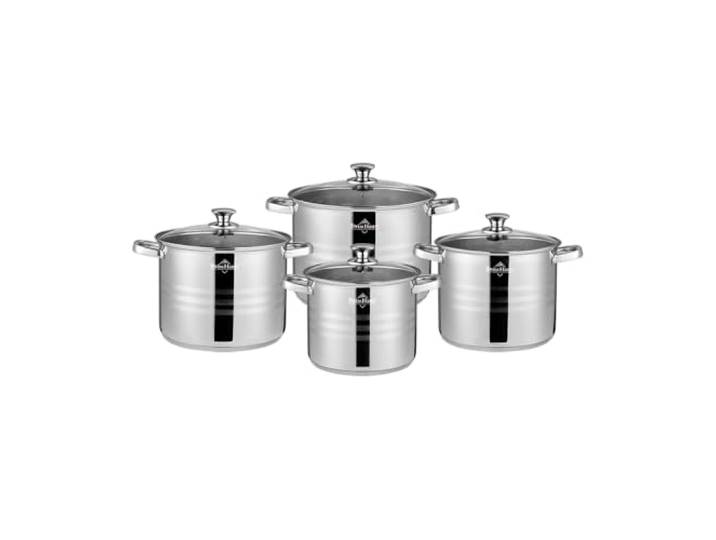 SWISS HAUS - 12-teiliges Kochgeschirr-Set Montreux Collection - Edelstahl Korpus 201 Boden 430 - Alle Herdarten einschließlich Induktion - Stielkasserolle Fleischtöpfe Sauteuse Ø16 bis Ø24 cm