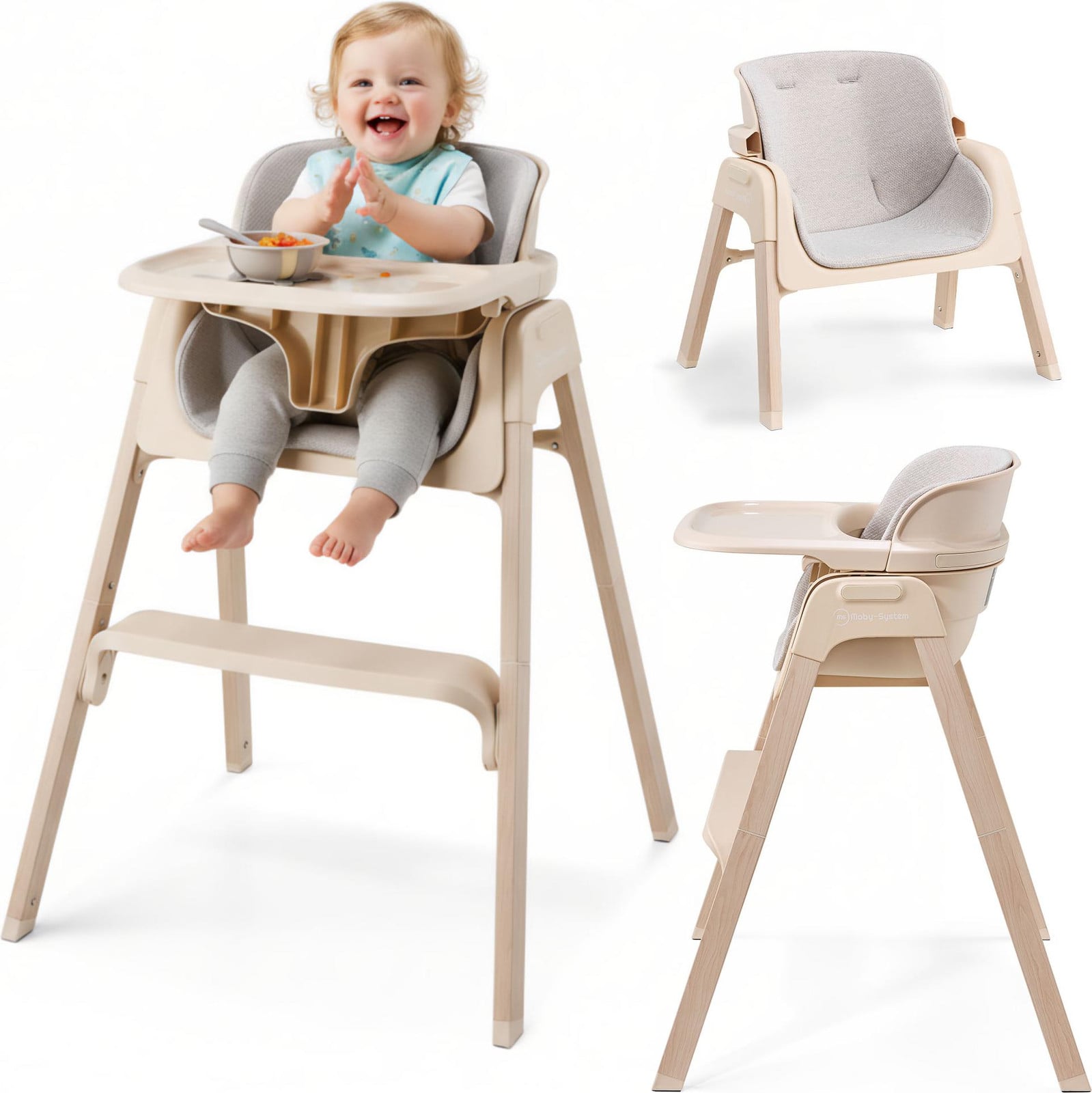 Moby-System LUMO 3-in-1 kinderstoel, inklapbaar, beige