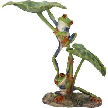 Hi-Line Gift Lotus Leaf With Red-Eyed Tree Frog - Ultra Realistic Garden Statue