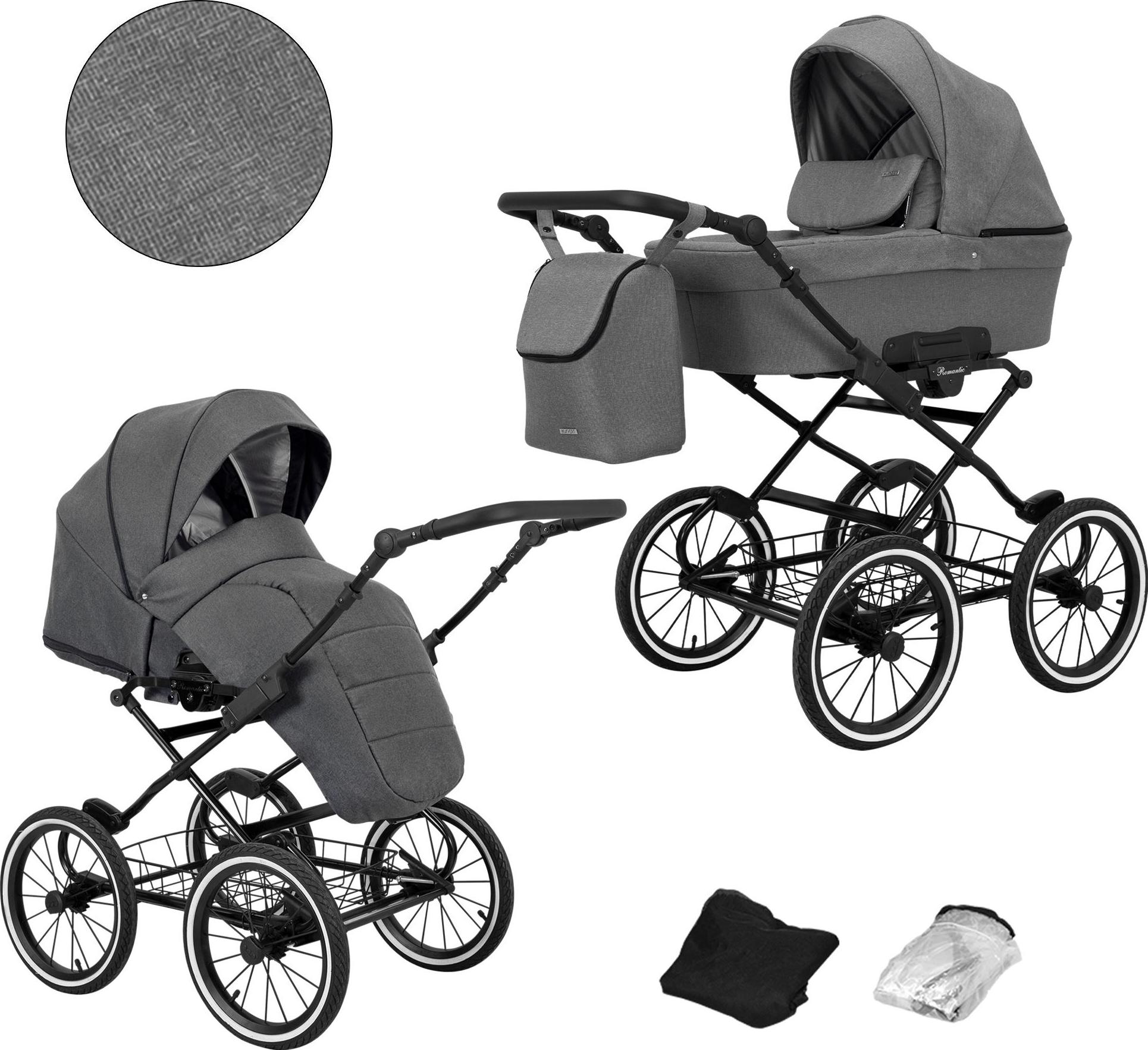 Kinderwagen Kunert Romantic 2in1 - Schwarzes Gestell - Farbe: Grau