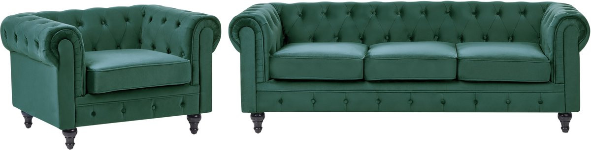 Chesterfield Woonkamerset Smaragdgroen Fluweel