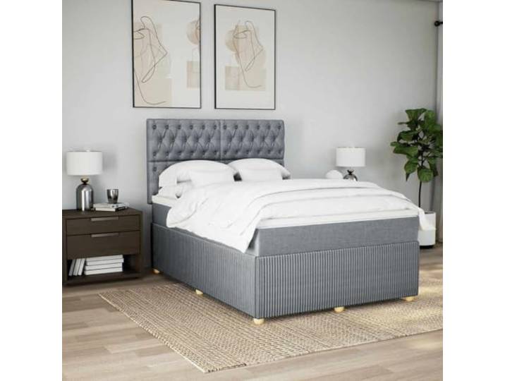 KTHLBRH Boxspringbett mit Matratze hellgrau 140 x 200 cm Taschenfedern, verstellbares Kopfteil, inklusive Matratzenschoner, atmungsaktiver Stoff