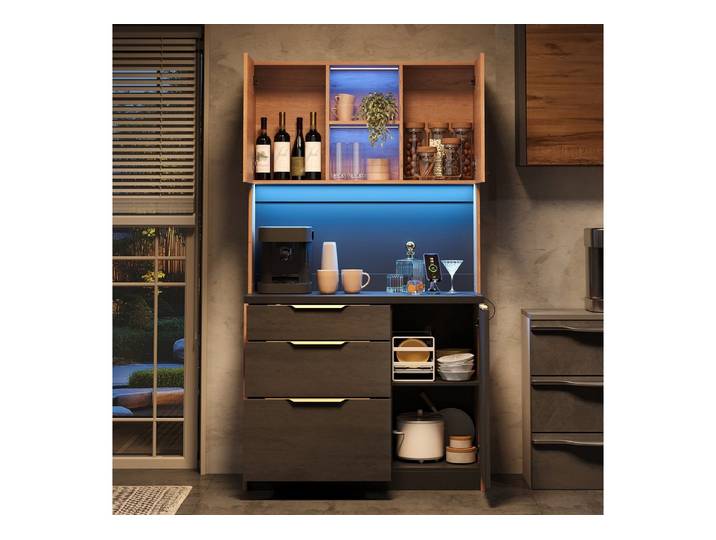 MODFU Hochschrank für Küchen, Wohnzimmer, Wohnungen (Moderner Küchenhochschrank mit LED-Beleuchtung, 1-St)