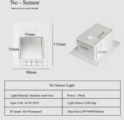 Inspire Curations Frameless 3W Motion Sensor LED Step Light 115mm No Sensor 3w nature White 4000k white