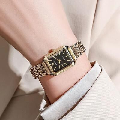 Uplift Essentials Luxury Square Stainless Steel Student Watch gold Black