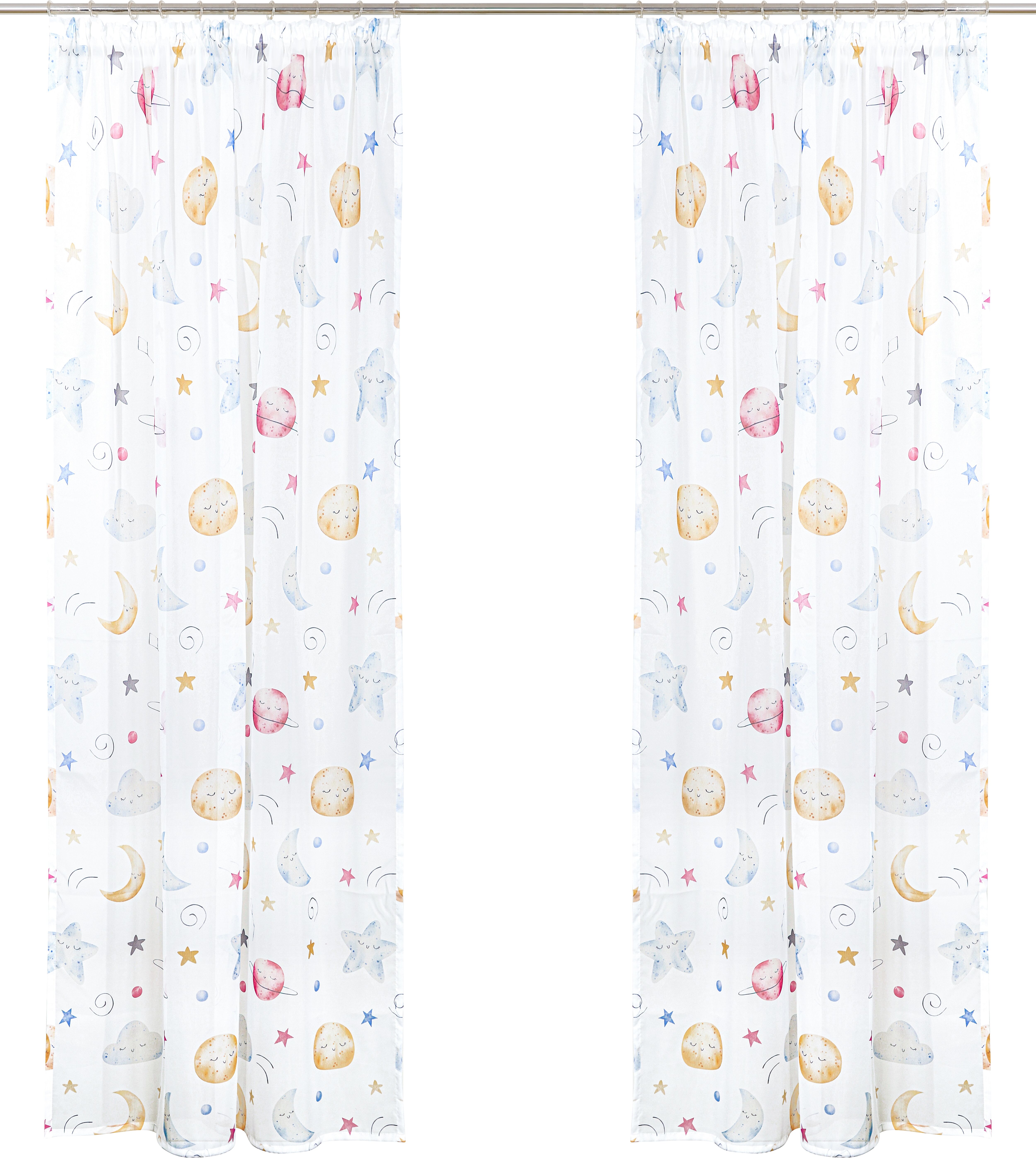 Gardine GOODPRODUCT "Morgann, 1 Stück, Kräuselband, verspieltes Design", bunt (multi), B:140cm H:145cm, Polyester, Gardinen, Gardine, Kräuselband, verspieltes Design, Pflegeleicht, transparentes Material multi 145cm, Kräuselband, 140cm