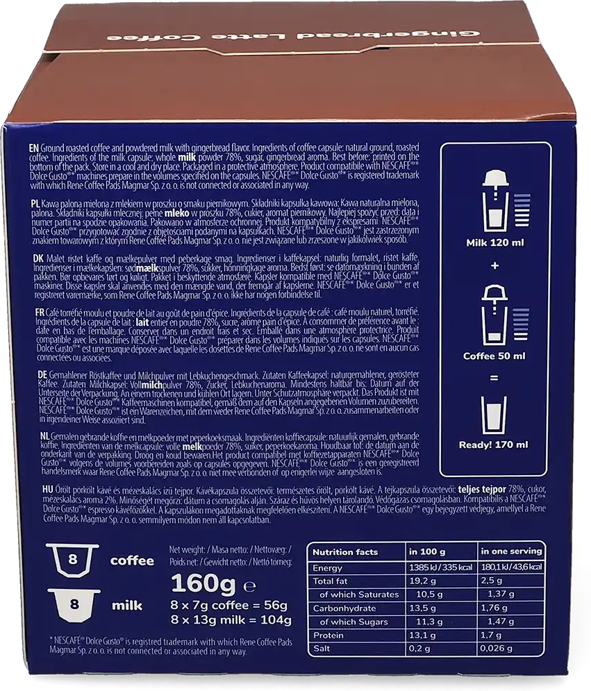 Senso Nocturno   Gingerbread Latte - 16 Capsules de café pour Dolce Gusto - Latte - Café Cannelle - Compatible Dolce Gusto
