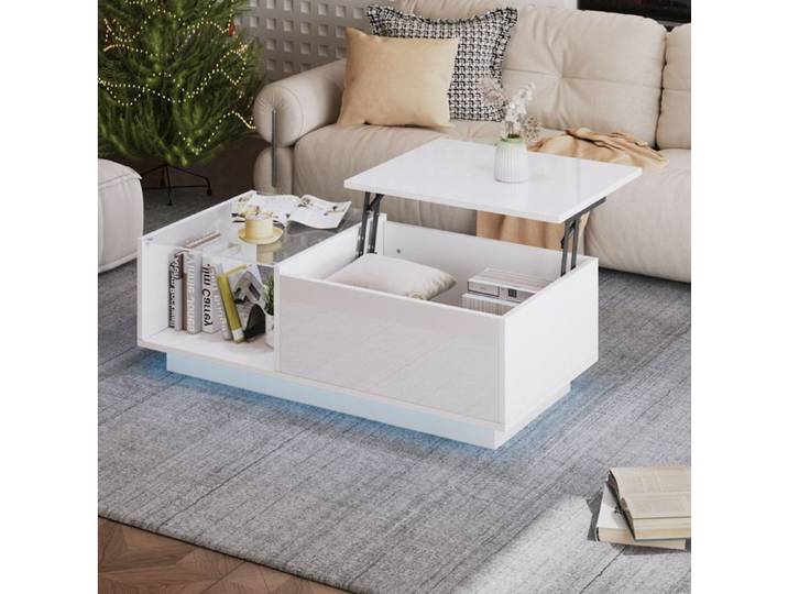 Table basse relevable SENVIRO LED blanc 100x50x33cm