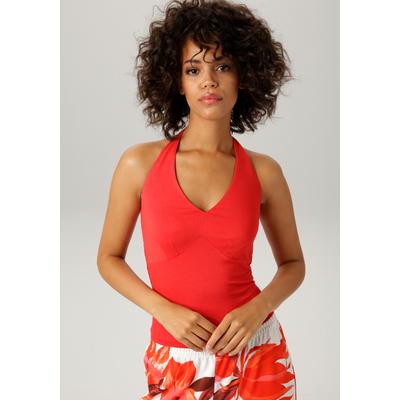 Neckholdertop ANISTON CASUAL, Damen, Gr. 34, rot, Single Jersey, Obermaterial: 95% Viskose, 5% Elasthan, unifarben, sehr figurbetont taillenbedeckt, V-Ausschnitt, Tops Neckholdertop, mit Trägern zum Knoten