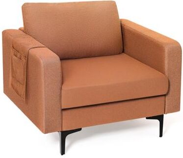 Costway Modern Accent Armchair with Side Storage Pocket-Orange