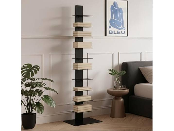 [en.casa] Standregal Eksjö CD DVD Regal in schmaler Leiterform mit 10 Ablagen Bücherregal für Wohn- und Schlafzimmer Büro 150 x 39 x 39 cm Schwarz