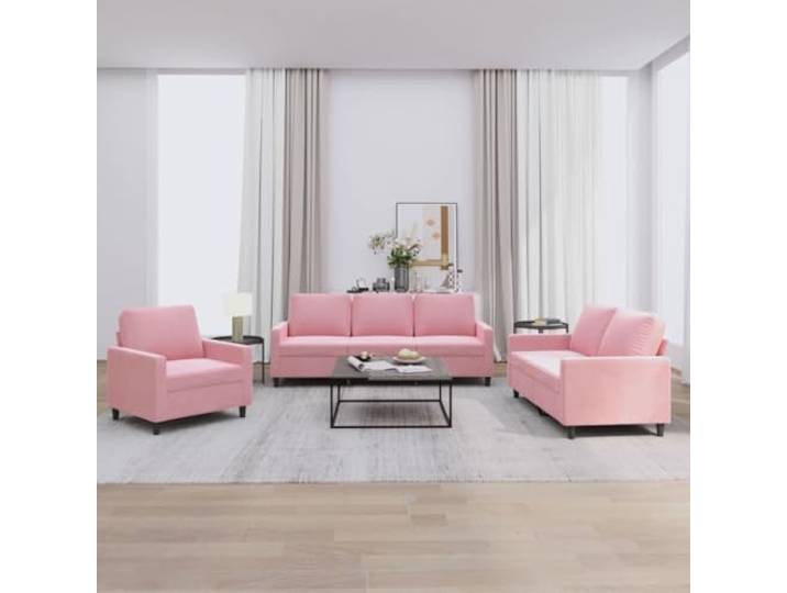 HEFZGDB 3-TLG. Sofagarnitur mit Kissen Rosa Samt Weicher Velours Stoff Robustes Metallgestell Bequem Polsterung Wohnzimmer Sitzgruppe Entspannen Lesen Fernsehen Stabiles Sofaset