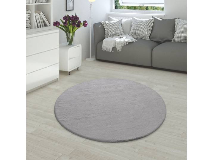 Fellteppich PACO HOME Rabbit 780 , grau, H:26mm Ø:120cm, Polyester, Teppiche, Fellteppich, Kunstfell, Kaninchenfell-Haptik, ein echter Kuschelteppich, Uni-Farben