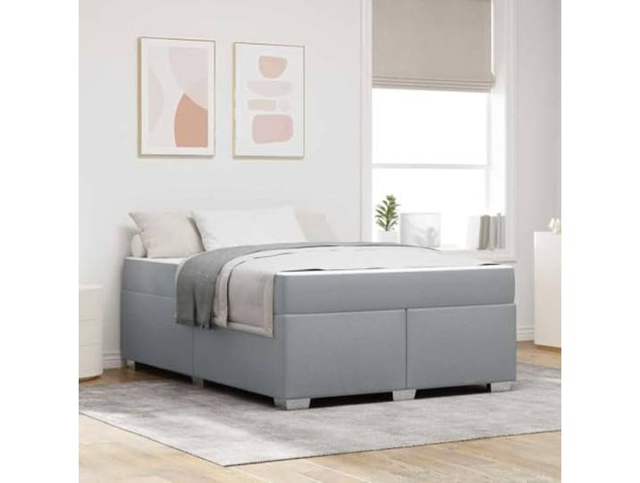 Atmungsaktiver Stoff Polsterbett Modernes Design Hellgrau 140 x 200 cm Bettrahmen mit Matratze Hellgrau 140 x 200 cm Stoff Komfort Doppelbett Gestell Taschenfederkern Lattenrost Modern