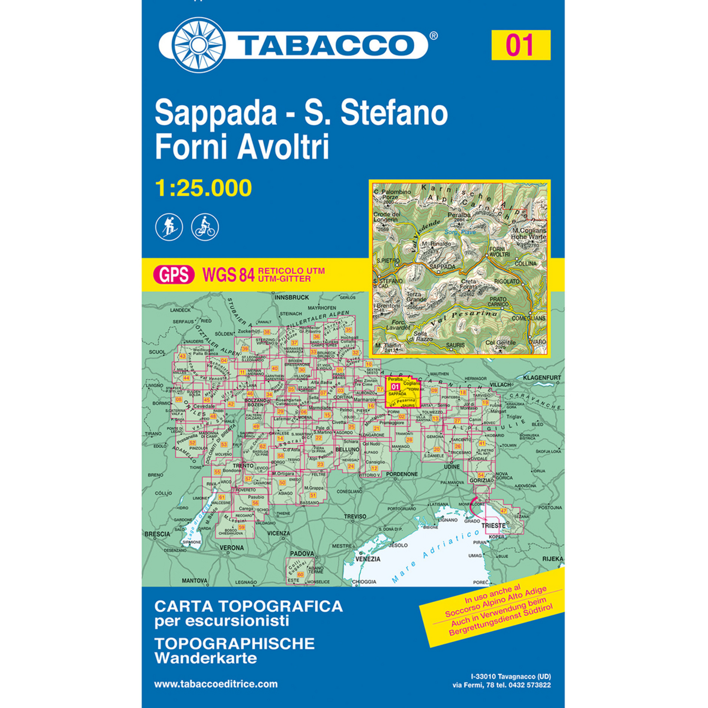 Tabacco Sappada-S. Stefano-Forni Avoltri 01 Wanderkarte Topografische Karten gruen