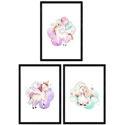 POSTER Set Mit 3 Kinder Tiere Einhorn Regenbogen A3 Rahmenlos