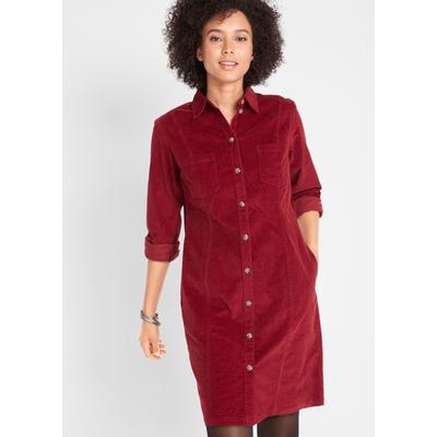 Hemdblusenkleid BONPRIX, Damen, Gr. 38, N-Gr, Langarm, Cord, rot (kastanienrot), Cord, Obermaterial: 98% Baumwolle, 2% Elasthan, unifarben, bequem kniefrei, Manschette, Kleider, für Alltag, aus Baumwolle und Elasthan, mit Knopfleiste