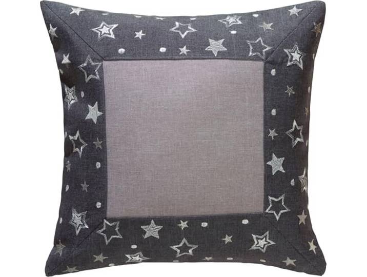 Erwin Müller Kissenhülle Sterne grau Größe 40x40 cm - Leinen-Optik, pflegeleicht, robust, strapazierfähig