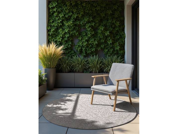 Outdoorteppich Duet Typ D rund Grau/Weiß/Weiß/Grau Polypropylen Ø 160cm