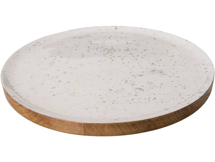 Dekoteller CREATIV DECO Weihnachtsdeko , weiss (weiß, braun), H:4cm Ø:40cm, Holzwerkstoff, Dekoschalen, Dekoteller, mit silberfarbener Schattierung