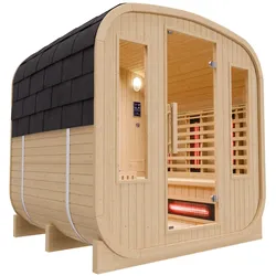 Dewello® Outdoor Fasssauna RICHMOND Cube, 4 Personen, Fichte, ca. 200×180×200 cm, 10 Infrarotstrahler, 6 kW HARVIA