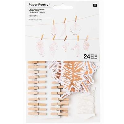 Papieranhänger, Zweige, Roségold,