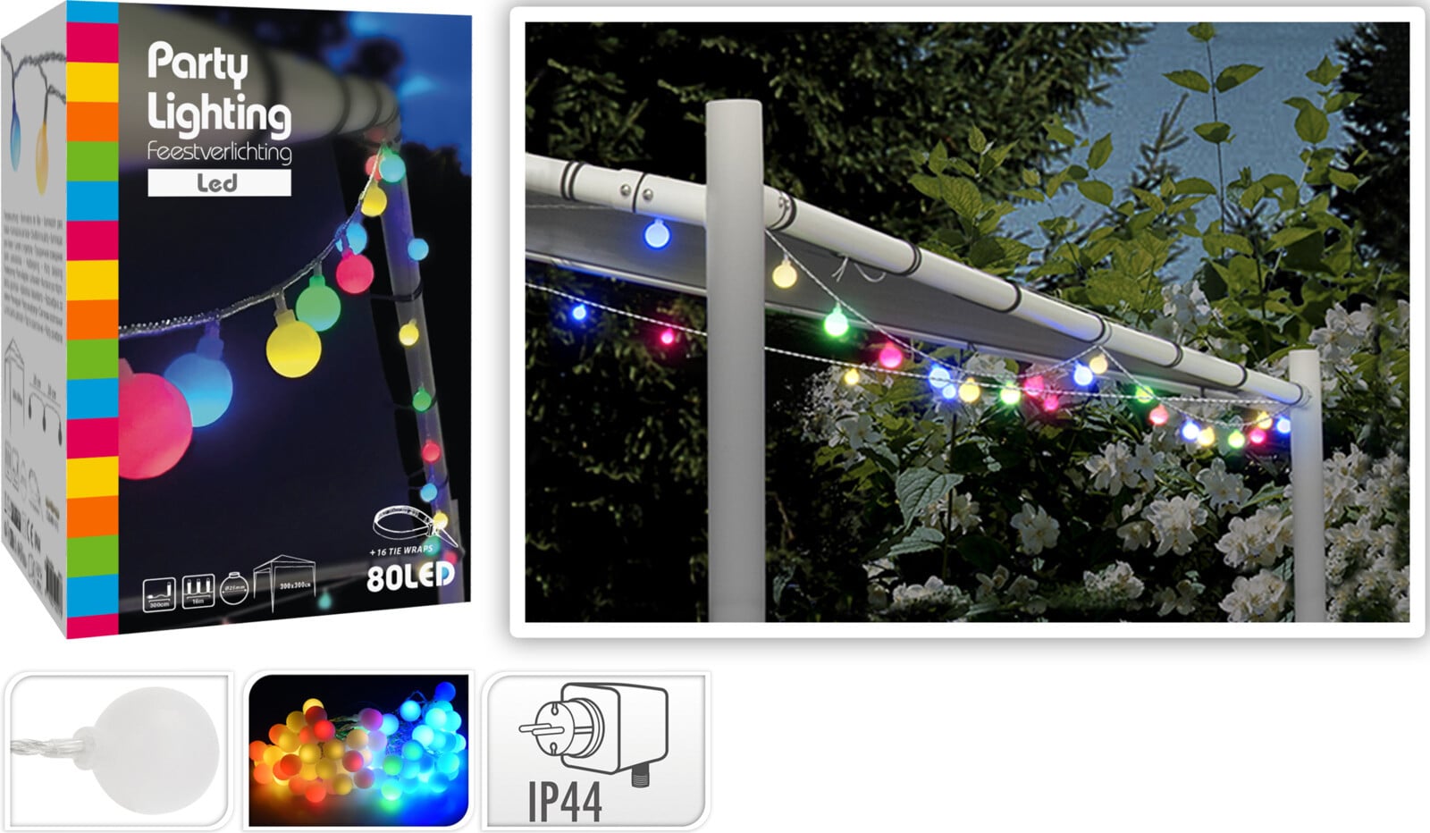 Koopman Kleurenrijke tuinverlichting met 80 LED-lampjes, lengte 16 meter