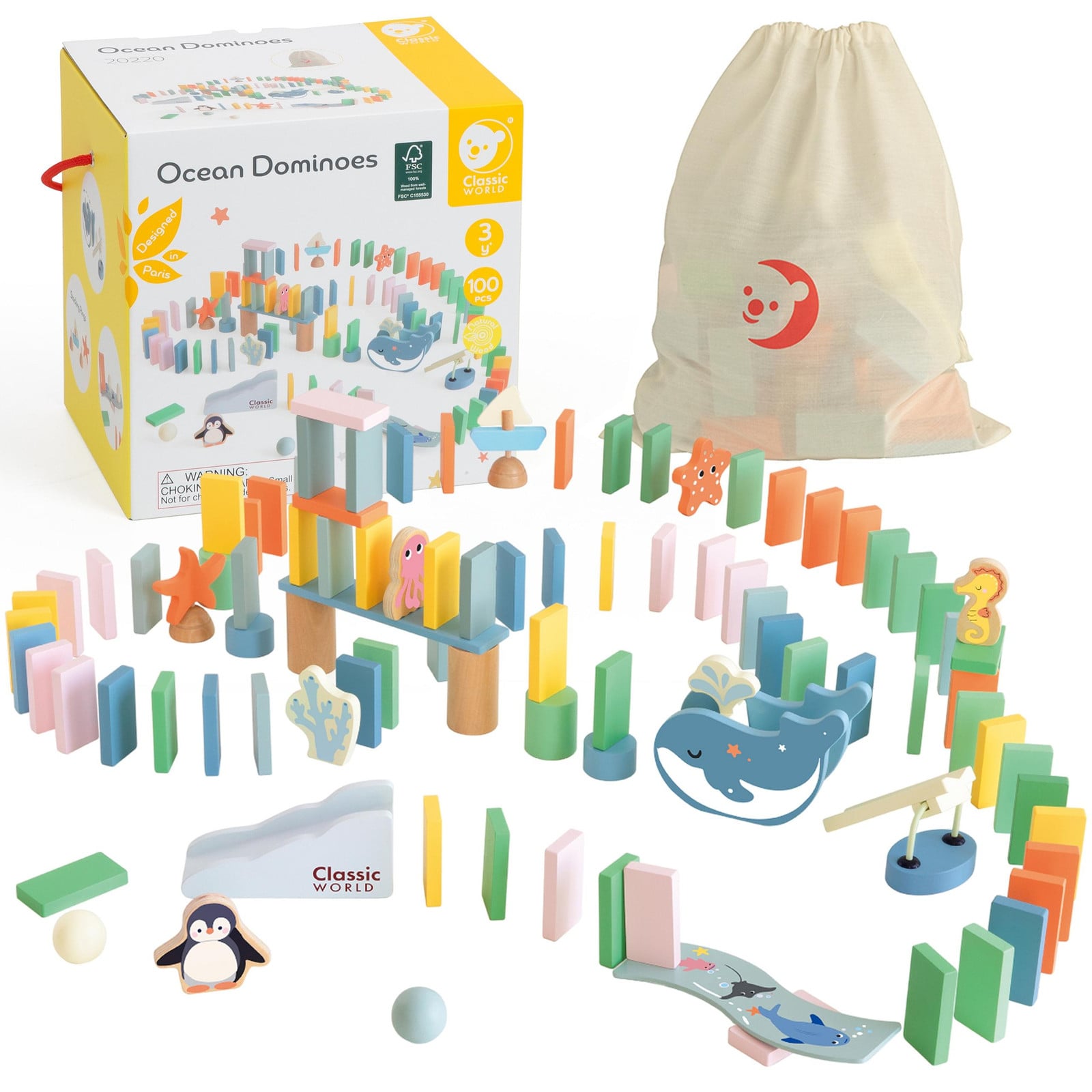 Classic World Houten Domino Montessori Spel met 100 stuks