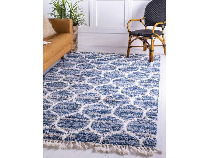 Hochflor-Teppich Top Shag, LAGERRÄUMUNG , blau (blau, elfenbeinfarben), B:152cm H:32mm L:244cm, Polypropylen (PP), MYFLAIR MÖBEL & ACCESSOIRES, Teppiche, Hochflor-Teppich, gewebt, melierte Optik, weich & kuschelig, mit Fransen