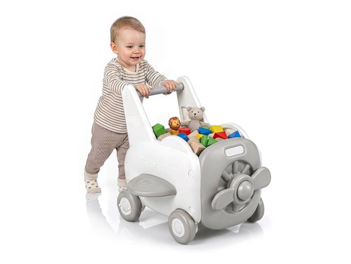 3 in 1 Baby Loopwagen van Kunststof Loopleerhulp met Opklapbare Zitting Opbergruimte Loopwagen met Wielen Trekkoord Handvat Duwwagen