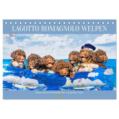 Lagotto Romagnolo Welpen - Sieben kleine Weltentdecker auf großer Fahrt (Tischkalender 2027 DIN A5 quer), CALVENDO Monatskalender