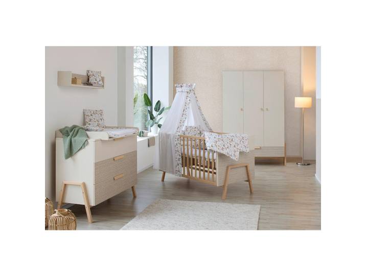 Schardt Babyzimmer, Beige, Buche, Holz, 3-teilig, Buche, 3 Schublade(n) Schubladen, DIN EN 12221, zum Juniorbett umbaubar, Aufbauanleitung im Karton, Lattenrost inklusive, Schlupfsprossen, Babymöbel, Babyzimmer-Sets