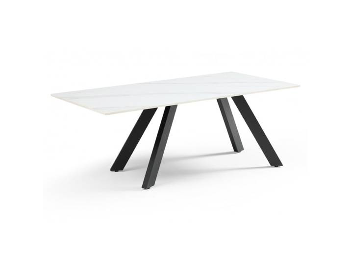 Table basse 120x60 cm céramique blanc marbré pieds inclinés