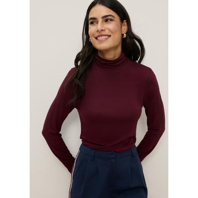 Rollkragenshirt TAMARIS "mit figurbetontem Schnitt, aus fließender Viskose-Qualität", Damen, Gr. 38, bordeaux, Jersey, Obermaterial: 95% Viskose, 5% Elasthan, unifarben, Basic, figurbetont hüftlang, Shirts, Langarm, Basic, aus elastischem Material